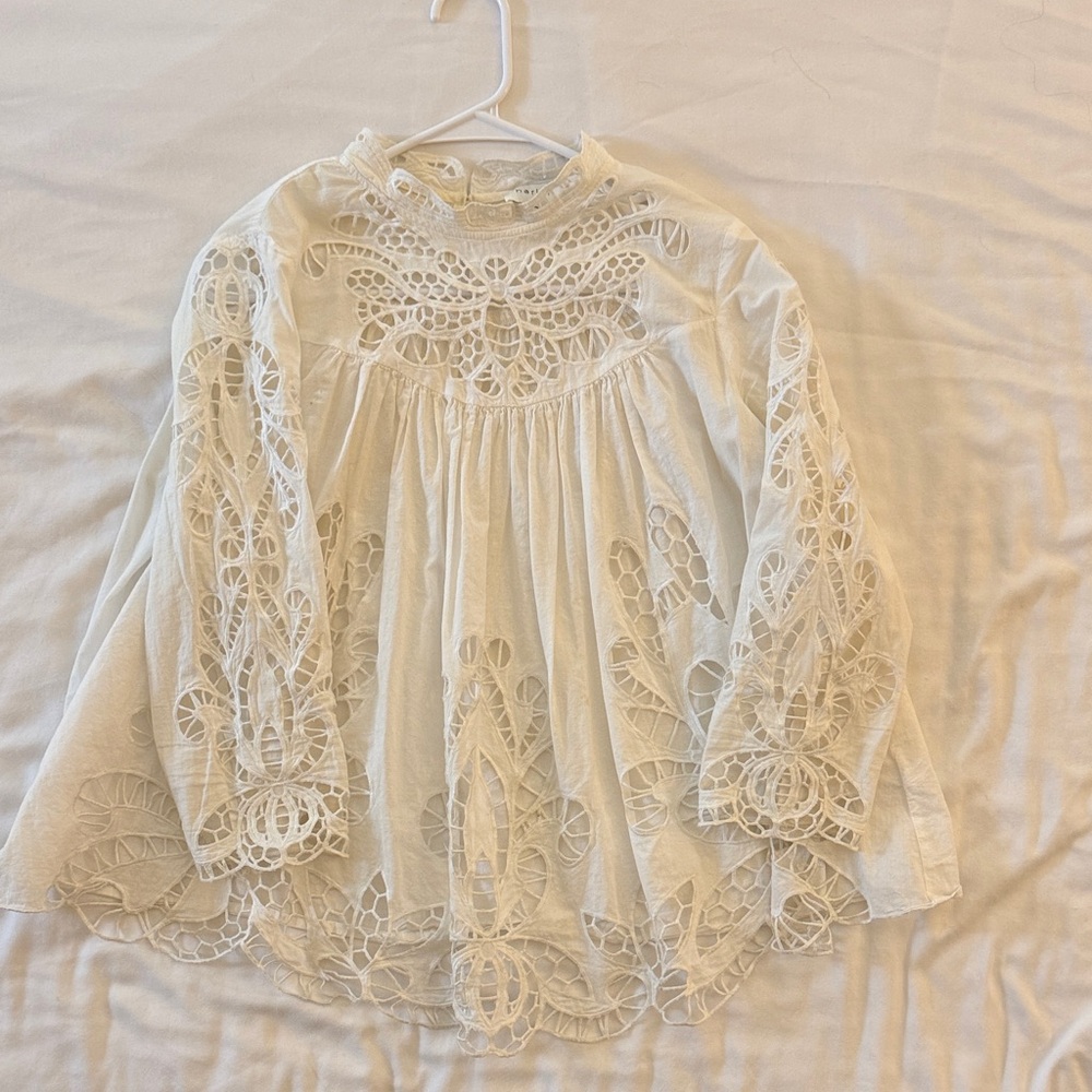 Women's Cream Lace Crochet Blouse - Elegant Long Sleeve
